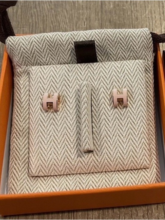 Jewelry - Authentic HERMES Mini Pop H Earring Rose Dragee Pink Rose Gold Hardware RGHW